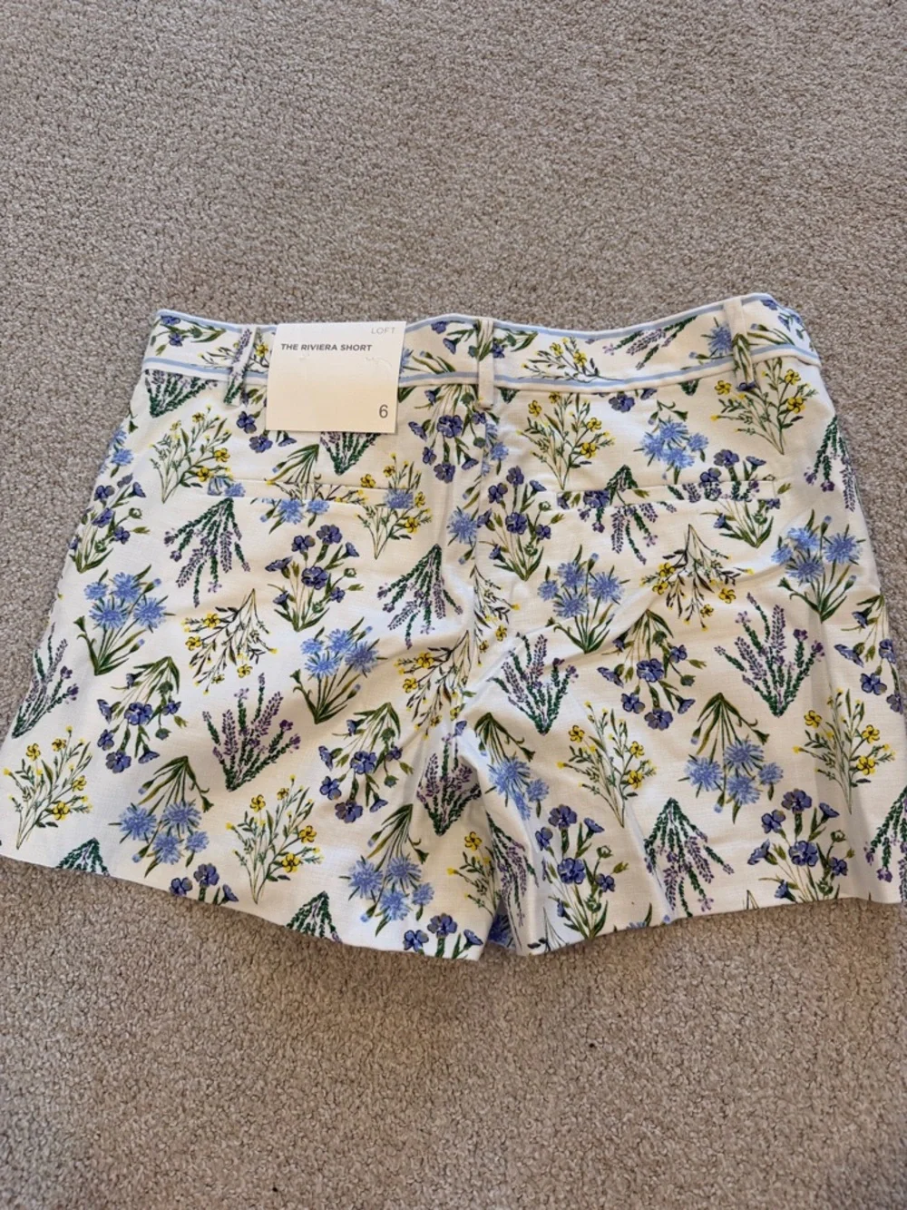 LOFT White Floral Bermuda Shorts with Blue, Purple & Yellow Print - Picture 2 of 2
